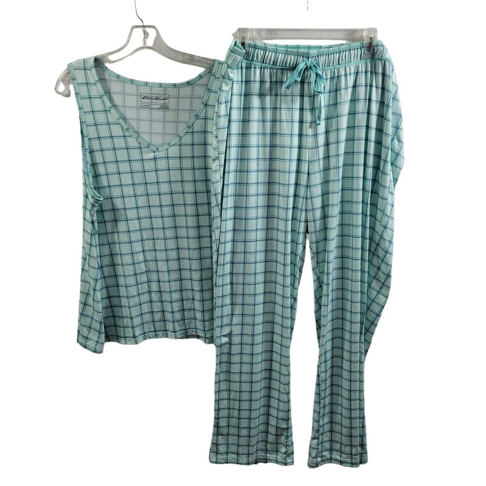 Eddie Bauer Women's Green Plaid 2 Piece Sleeveless Pajamas Size 2XL 12024-0631
